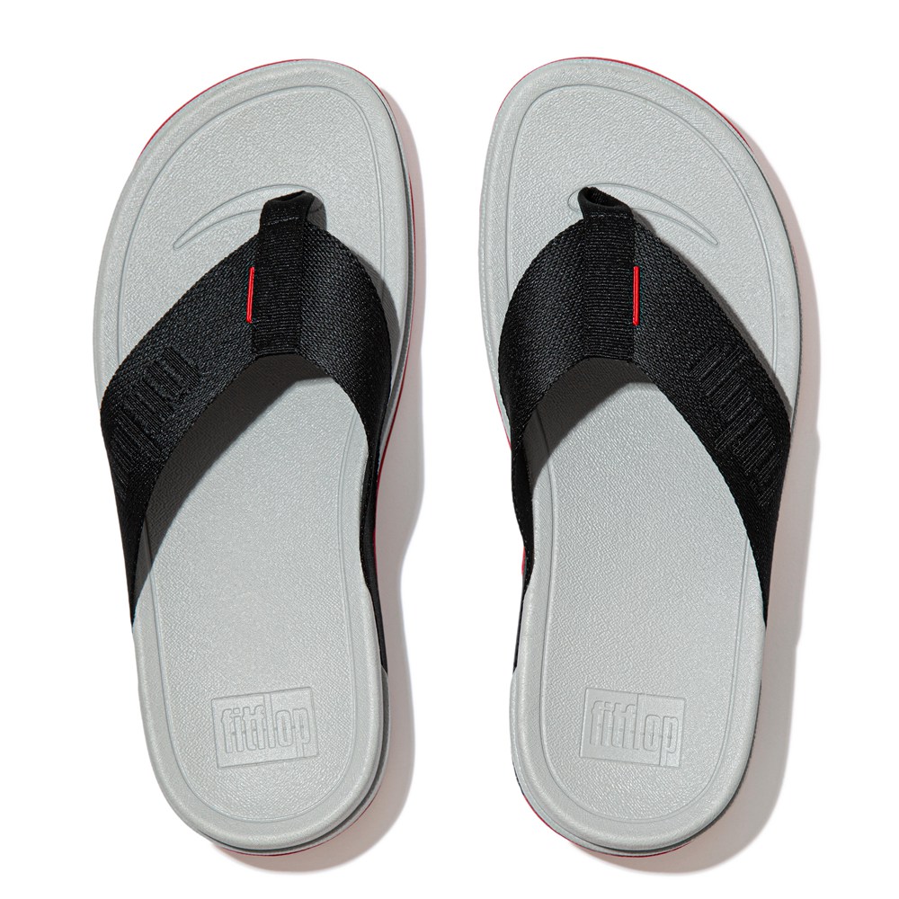Fitflop Womens Sandals - Surfa Woven Logo Toe-post - Black/Grey - 612-BYZHQW